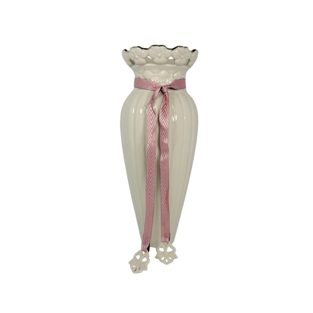 Lenox Tied with Love Bryanna Bud Vase‎ Ivory w/ Gold Trim - 8.5" X 3" VTG 1994